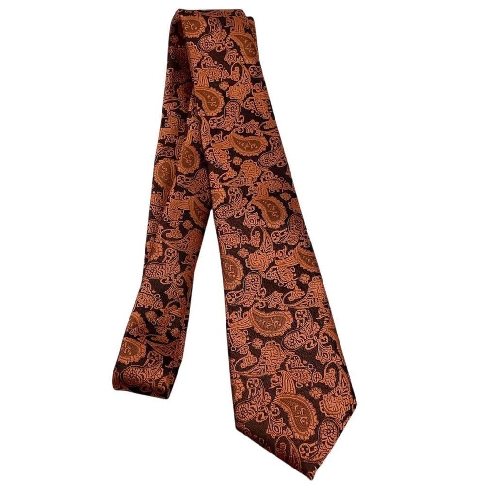 Men's Brown and orange Paisley Silk‎ Necktie